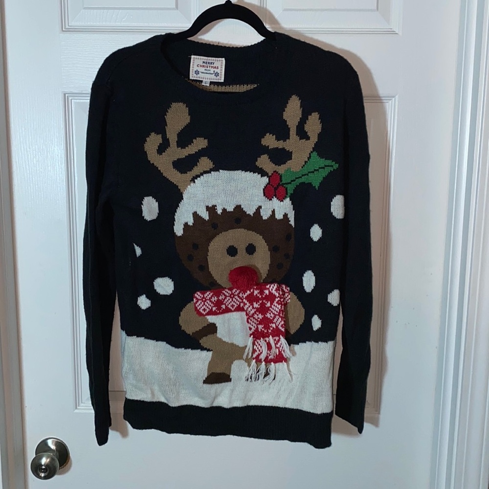 Daisys Merry Christmas Reindeer Ugly Sweater Women’s Size Large Embellished